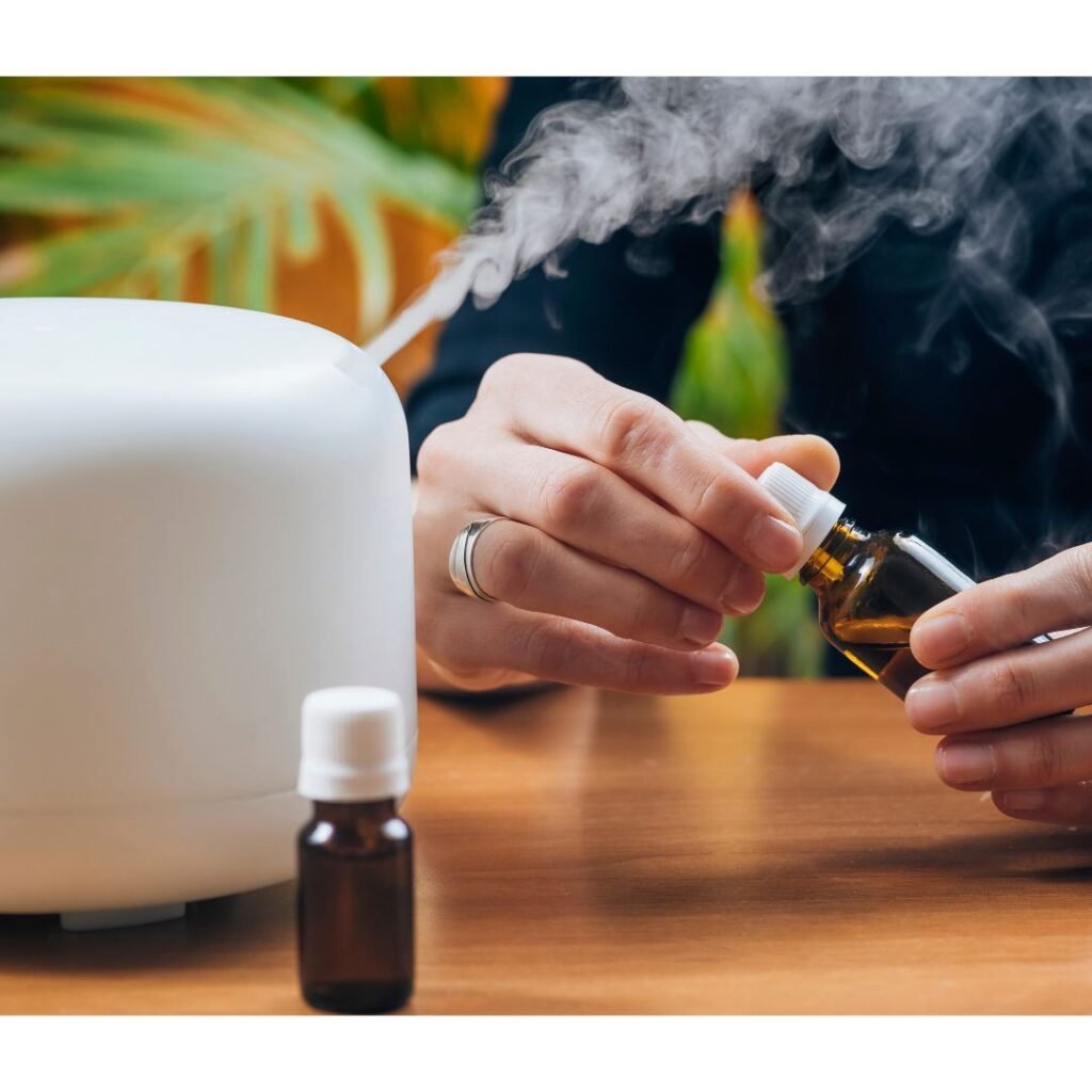 Aplicación de aceite esencial en un humidificador en funcionamiento